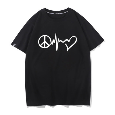 反战 爱心与世界和平宽松半袖纯棉潮流潮牌体恤男士t恤衫短袖衣服