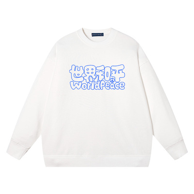 世界和平文字world peace卫衣圆领春秋款套头宽松无帽上衣服长袖