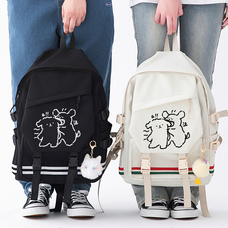 秀洛线条小狗狗卡通趣味狗狗双肩包初中小学生双肩背包大学生书包