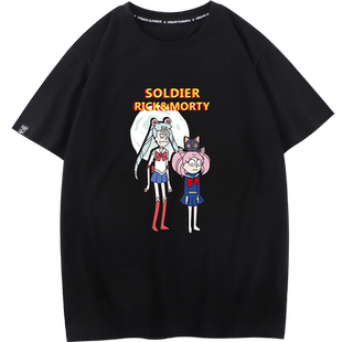 秀洛联名恶搞美少女战士动漫周边短袖T恤男女半袖衣服瑞克和莫蒂