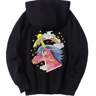 秀洛独角兽卫衣女连帽小马独角马彩虹马卫衣男外套网红同款衣服