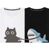 纯棉宽松短袖 t恤情侣款 打底衫 秀洛小猫钓鱼猫和鱼情侣装 半袖 衣服