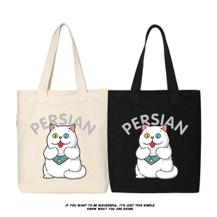 秀洛波斯猫傻咪咪休闲帆布包袋单肩斜挎手提包托特包女大容量背包