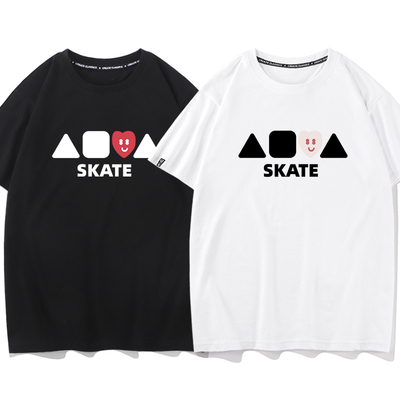 秀洛skate运动轮滑训练滑冰男女同款情侣装纯棉短袖T恤打底衫衣服