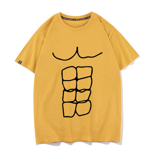 秀洛同款八块腹肌短袖t恤趣味搞笑衣服健身肌肉纯棉恶搞体恤