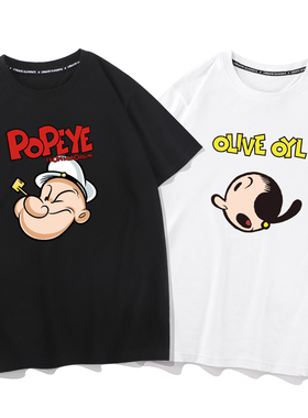 秀洛夏季小众设计感情侣装大力水手T恤男联名纯棉宽松短袖ins潮