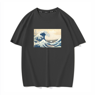 秀洛浮世绘葛饰北斋神奈川冲浪里经典衣服日系体恤半袖短袖T恤男