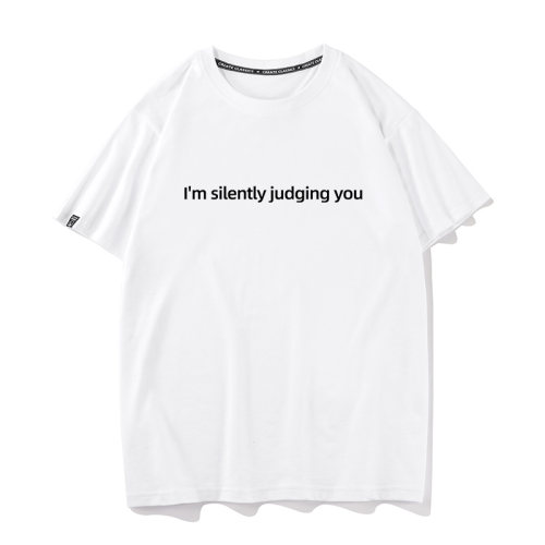 秀洛I'm silently judging you夏季男装 纯棉短袖T恤宽松型字母男