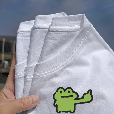 秀洛卡通青蛙呱呱表情包衣服半袖打底衫纯棉宽松情侣装短袖T恤男