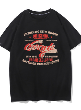 秀洛美式复古vintage newyork city重金属机车周边衣服短袖T恤男
