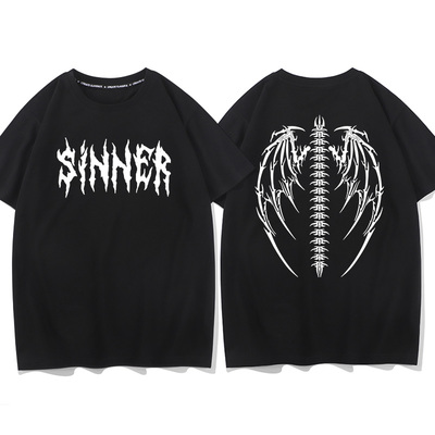 angel  sinner天使大翅膀罪人夏季打底衣服纯棉短袖T恤男半袖宽松