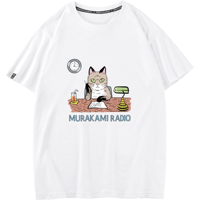 秀洛Murakami Radio手绘小猫咪印花T恤短袖男女联名村上春树半袖