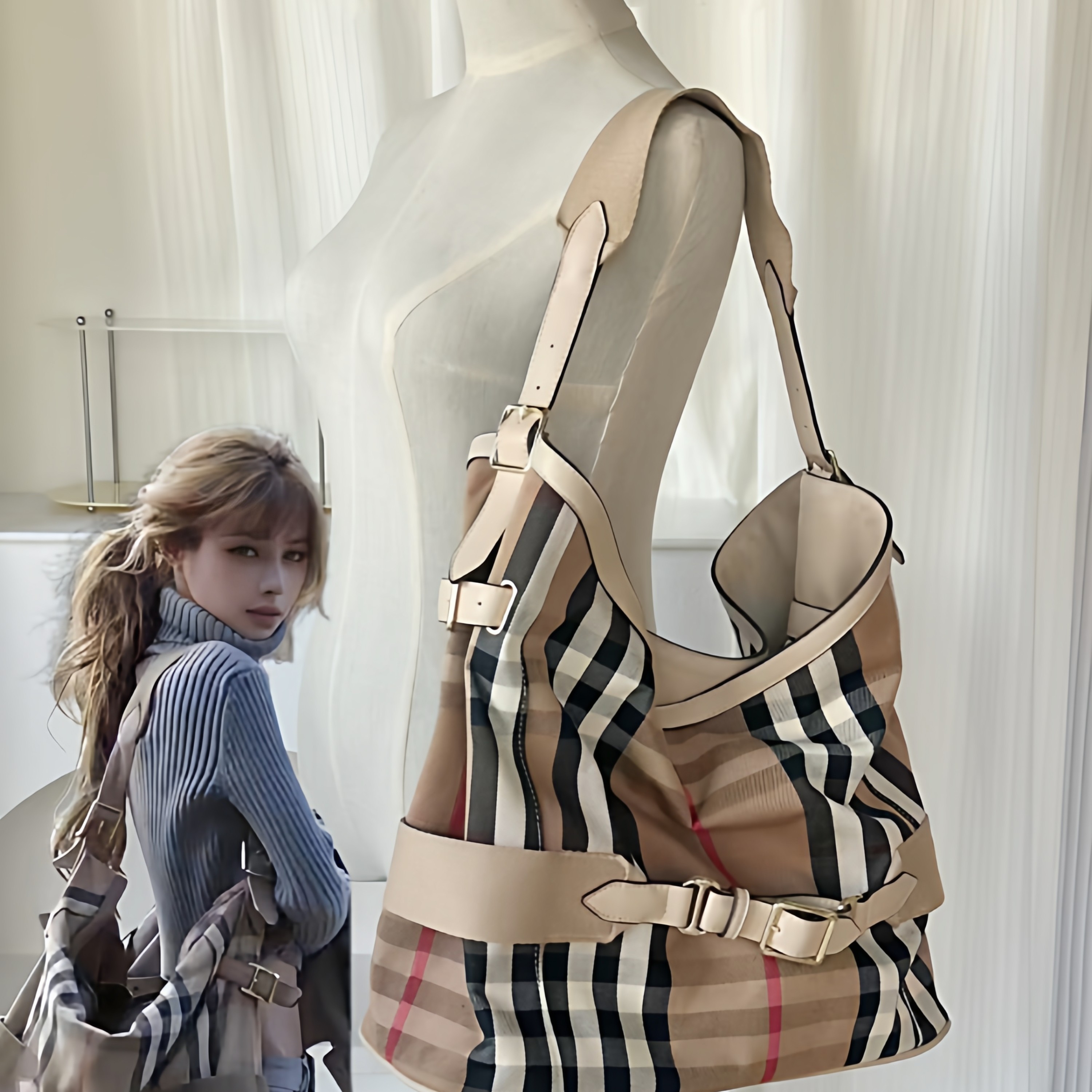 中古2025新款时尚格纹大容量通勤单肩斜挎包手提包托特包,箱包皮具/热销女包/男包,托特包,淘宝优惠券,粉丝福利购,淘宝优惠卷