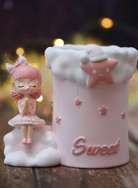 开学季新品网红女生笔筒吹泡泡女孩收纳摆件创意学生桌面装饰礼品