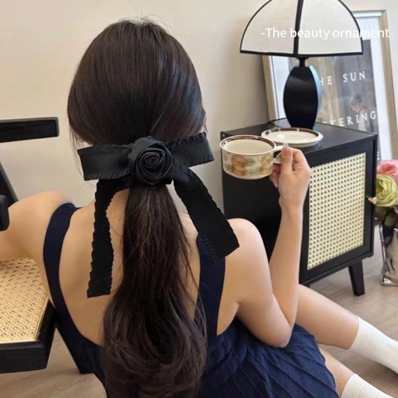 黑色玫瑰花飘带蝴蝶结大肠发圈2024年新款低马尾头绳皮筋女扎发绳,节庆用品/礼品,文化创意手环,淘宝优惠券,粉丝福利购,淘宝优惠卷