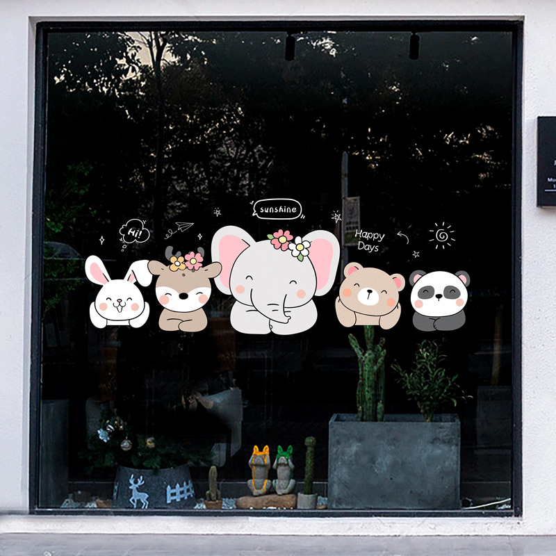 儿童幼儿园窗户贴画卡通动物玻璃门贴纸装饰窗花贴窗贴布置双面贴图片