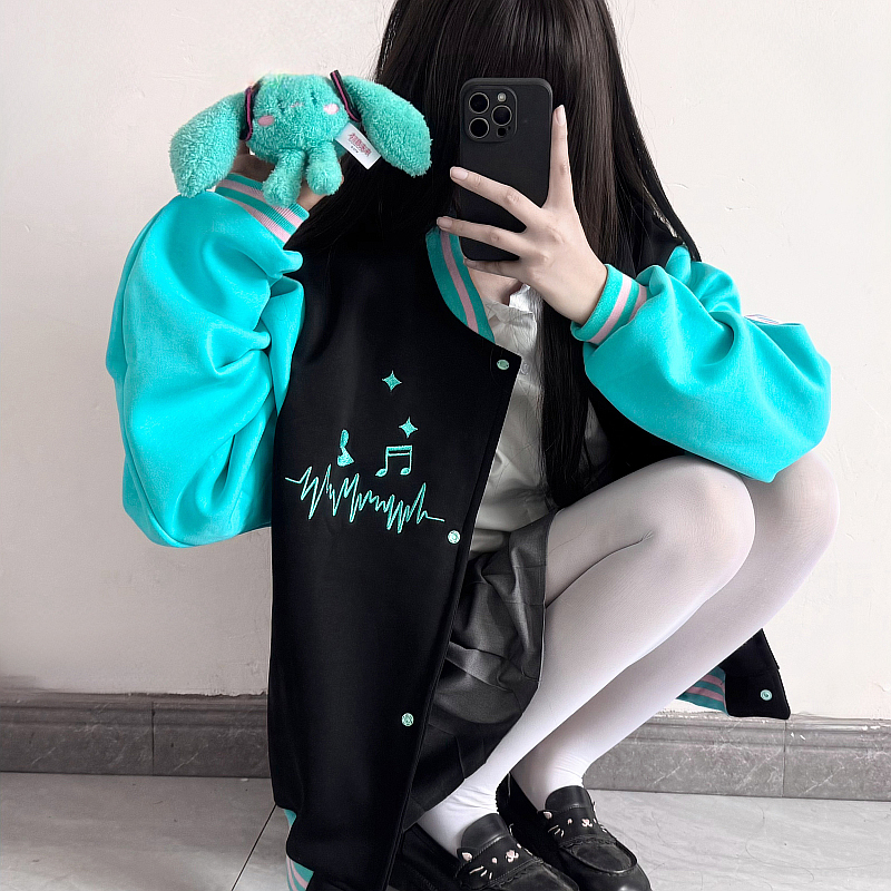 初音秋冬款开衫加绒棒球服