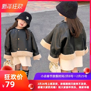 男女童皮衣韩版儿童装炸街26新款秋冬款时髦宝宝加绒加厚保暖外套