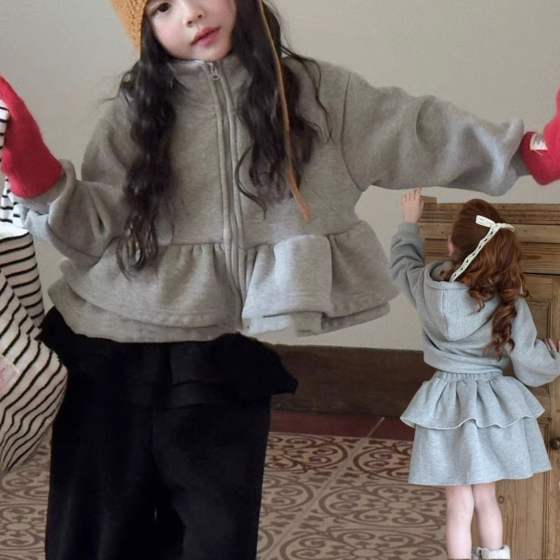 双层下摆抓绒加厚拉链休闲上衣