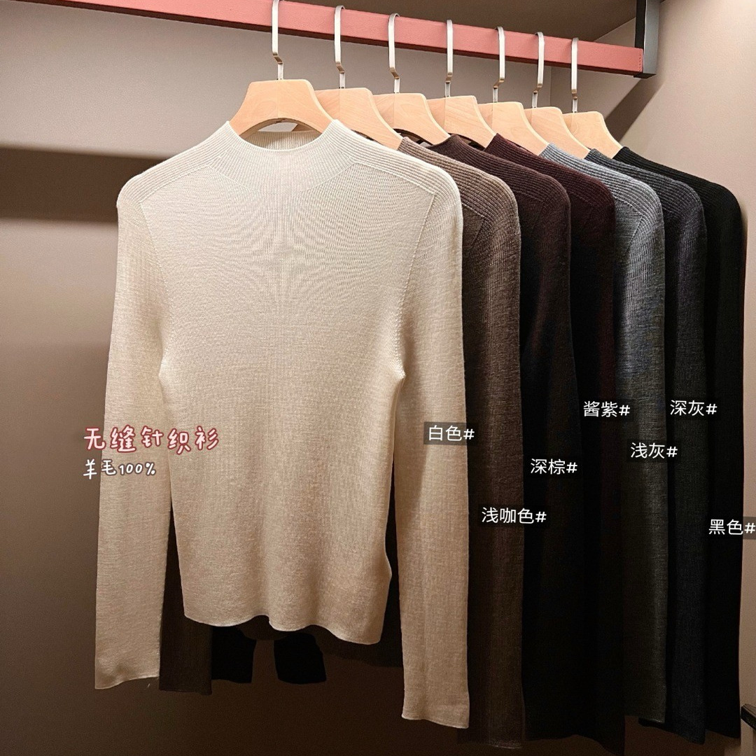 多色入~无缝一体织设计 半高领羊毛针织毛衣上衣打底衫修身显瘦~