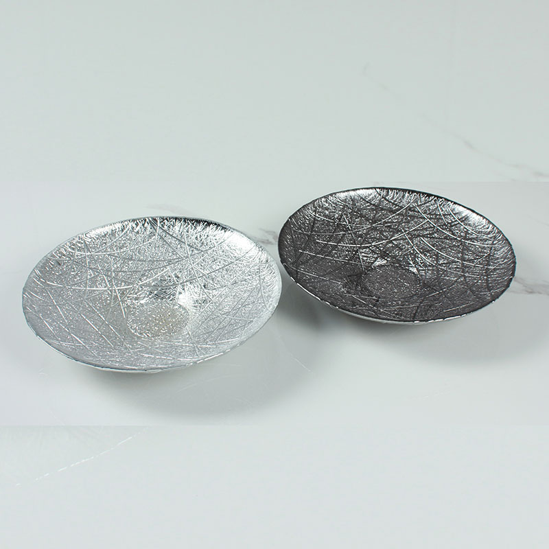 创意玻璃器皿镀银网格玻璃深盘鸟巢果盘软装家居饰品餐桌摆件
