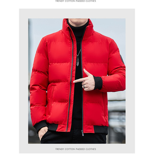 冬季棉袄男款加厚大码休闲韩版纯色时尚青年棉衣立领短款帅气外套