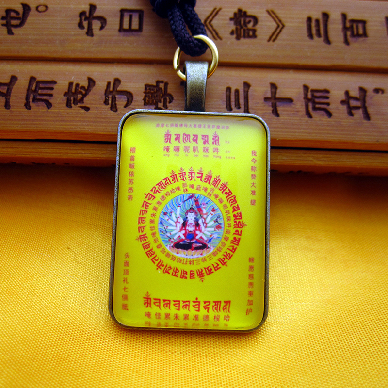 YC2387新款古青铜藏地准提佛母咒唐卡合金佛牌吊坠法会饰品小挂牌