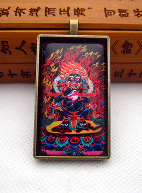YC4836新款大号长方玛哈嘎拉唐卡古青铜佛牌挂坠法会结缘吊坠定制