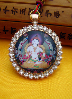 YC4329新款精品藏地普贤菩萨唐卡镶钻佛牌吊坠法会结缘挂件定制