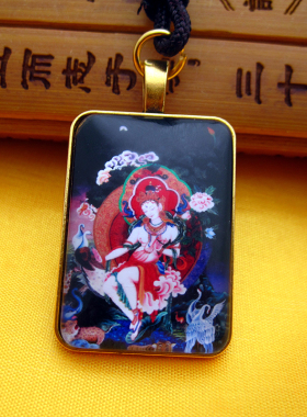 YC23A3新款白度母唐卡古金铜合金佛牌项链藏地法会结缘小吊坠定制