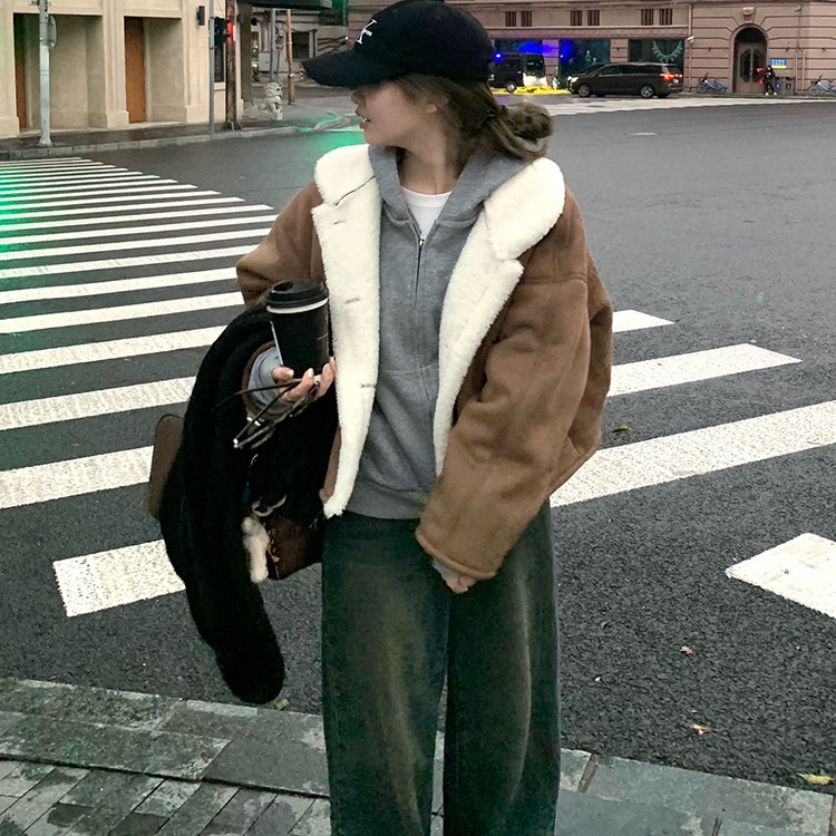 赵露思“许妍 许我耀眼”同款羊羔毛外套韩版冬季仿皮草冬机车风