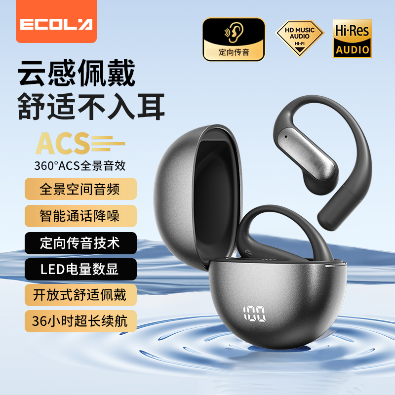 宜客莱(ECOLA)挂耳式无线蓝牙耳机 ER28 黑色