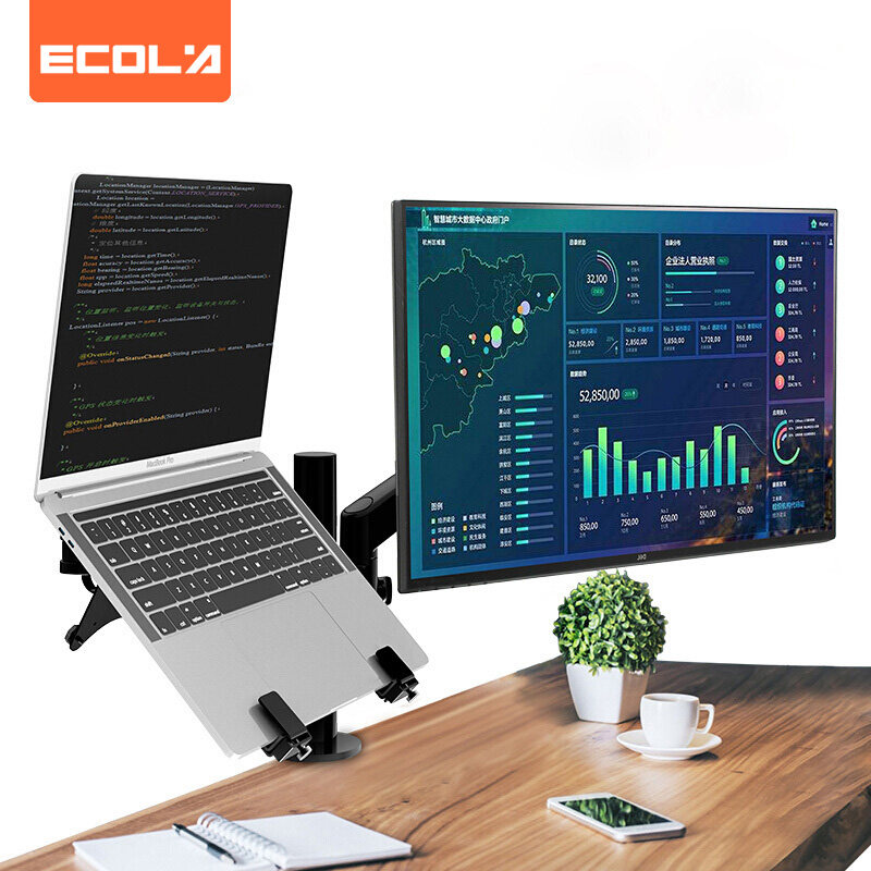 宜客莱（ECOLA）显示器支臂双屏旋转上下升降式铝合金办公F63BK