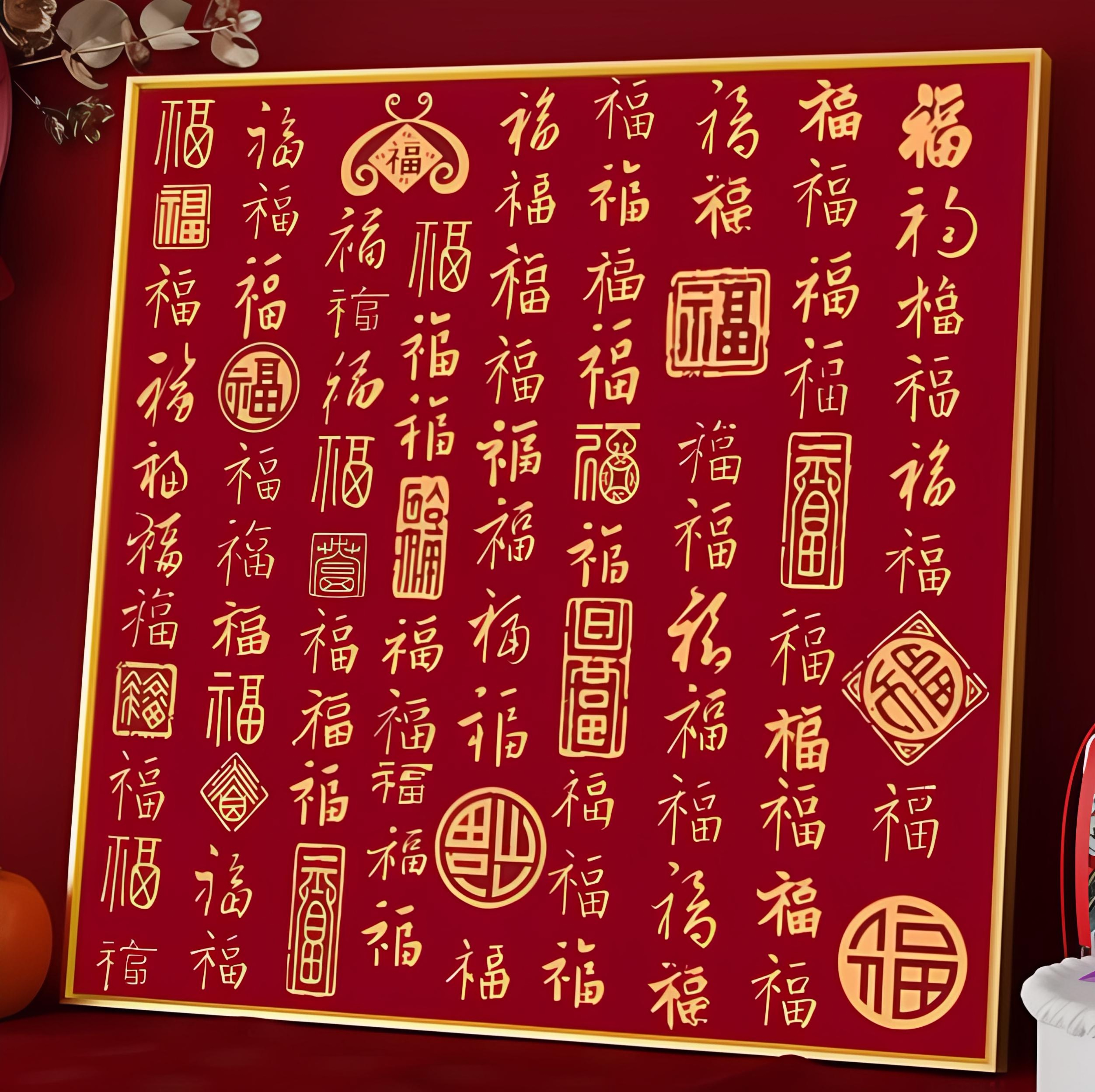百福图十字绣客厅2026新款办公室商铺餐厅挂画新手简单线绣福字