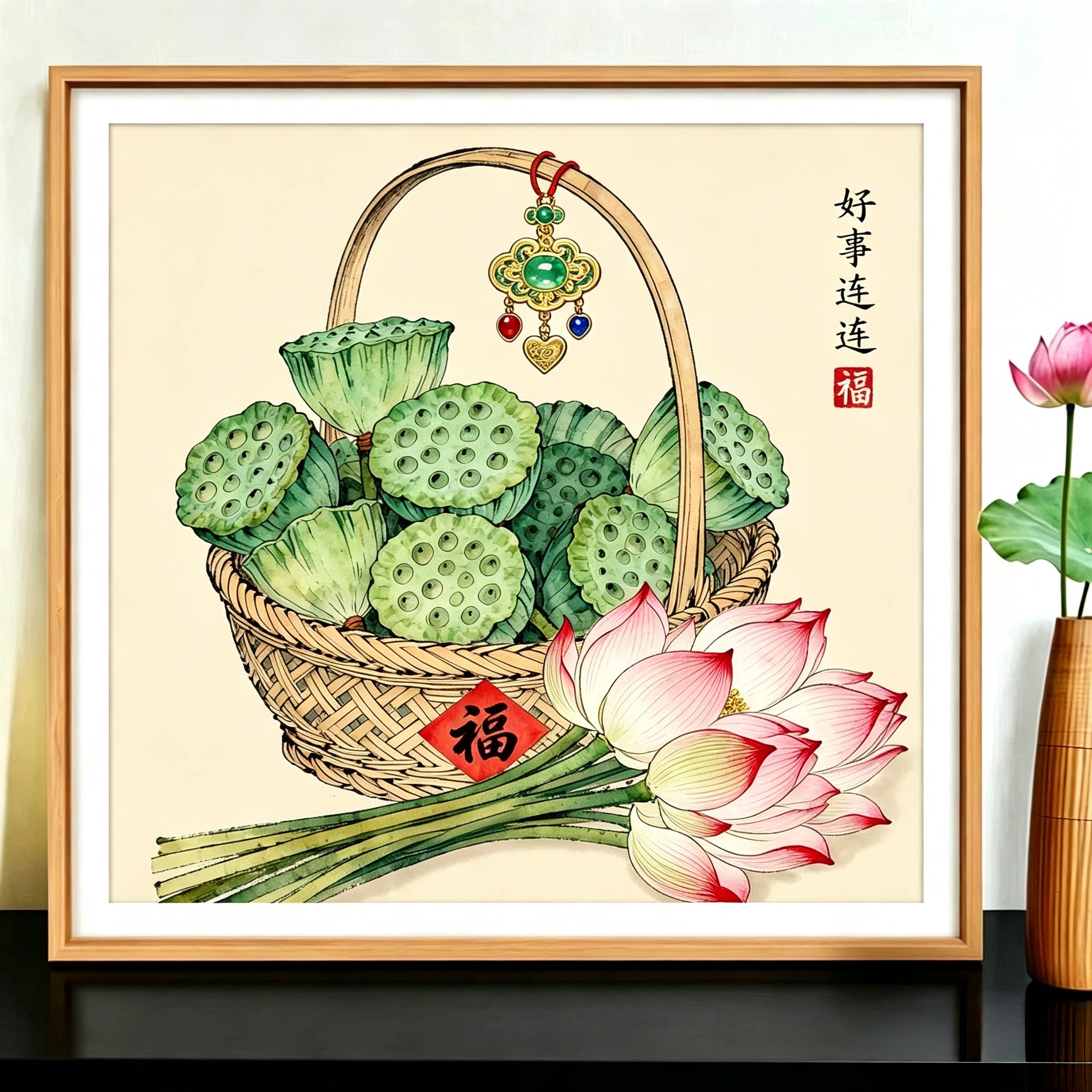好事连连十字绣2026新款客厅餐厅寓意好福字自己绣荷花线绣