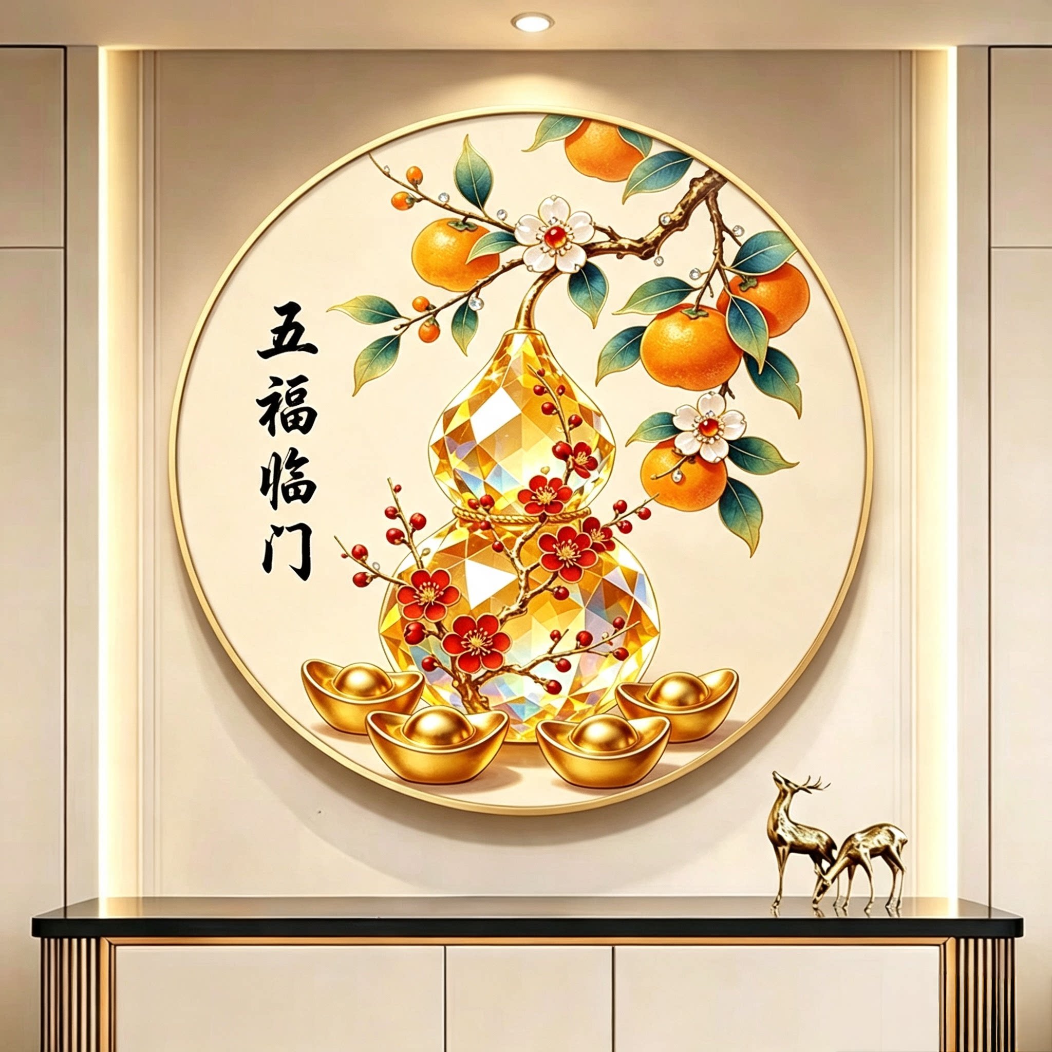 钻石画五福临门十字绣2026新款客厅餐厅办公室商铺圆画手工粘钻