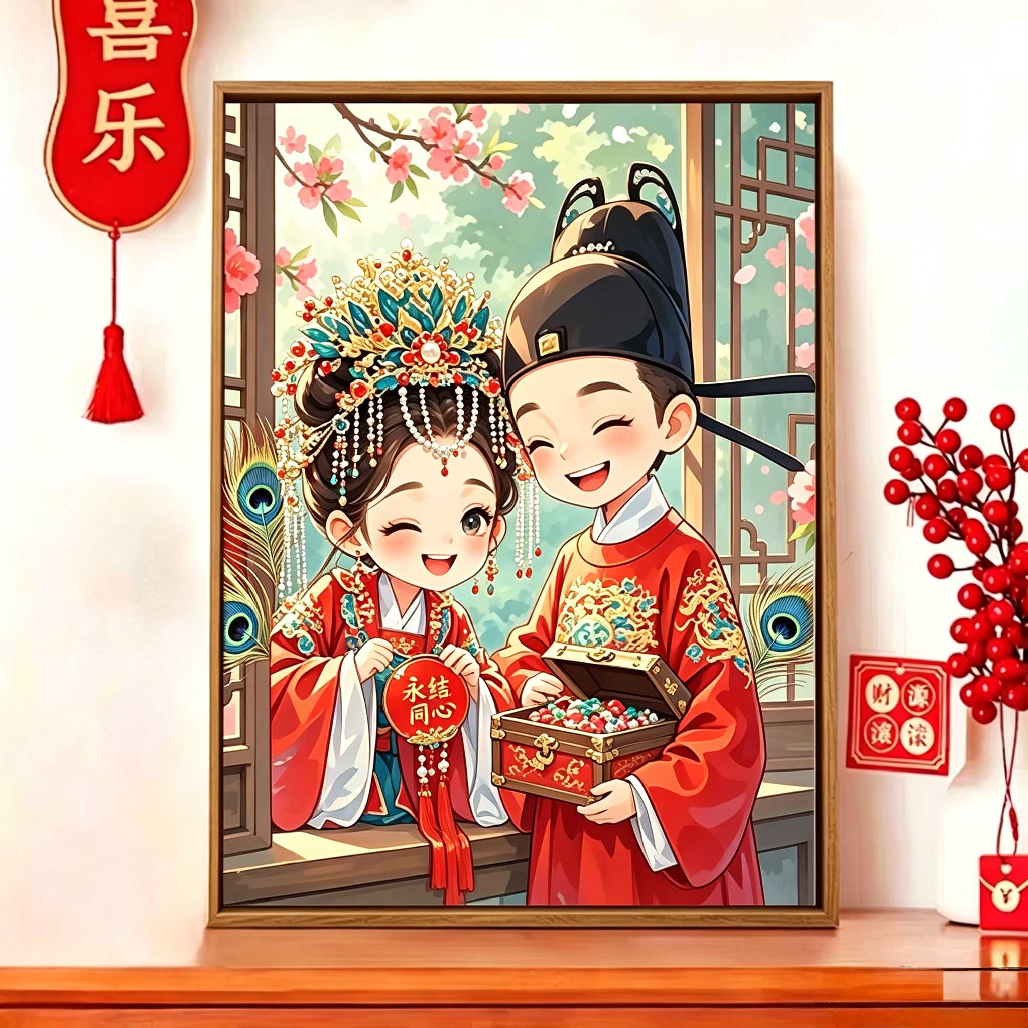 结婚十字绣永结同心2026新款手工线绣婚房喜庆竖版画古风情侣