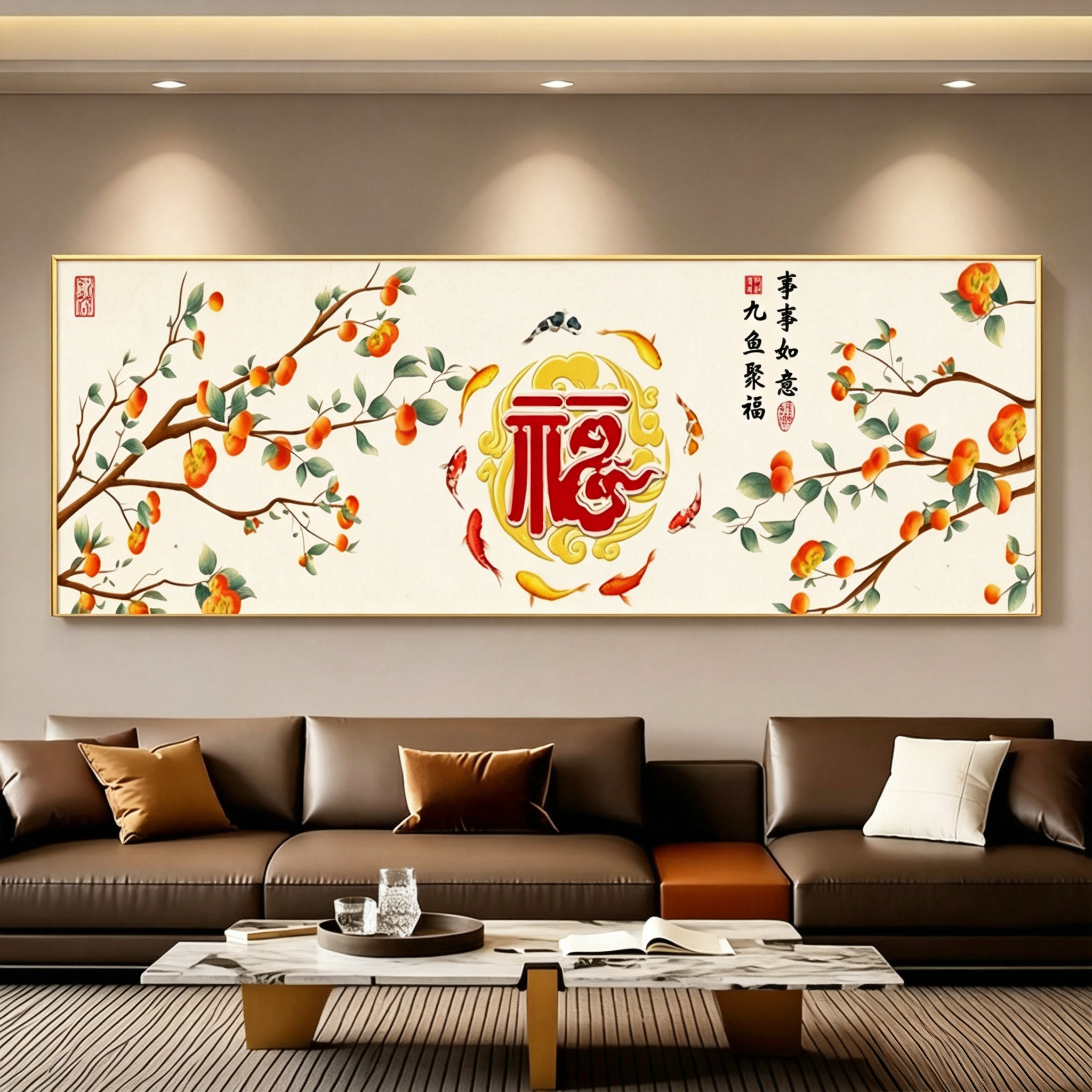 福十字绣事事如意2026新款书房餐厅公寓挂画手工针线绣高级感