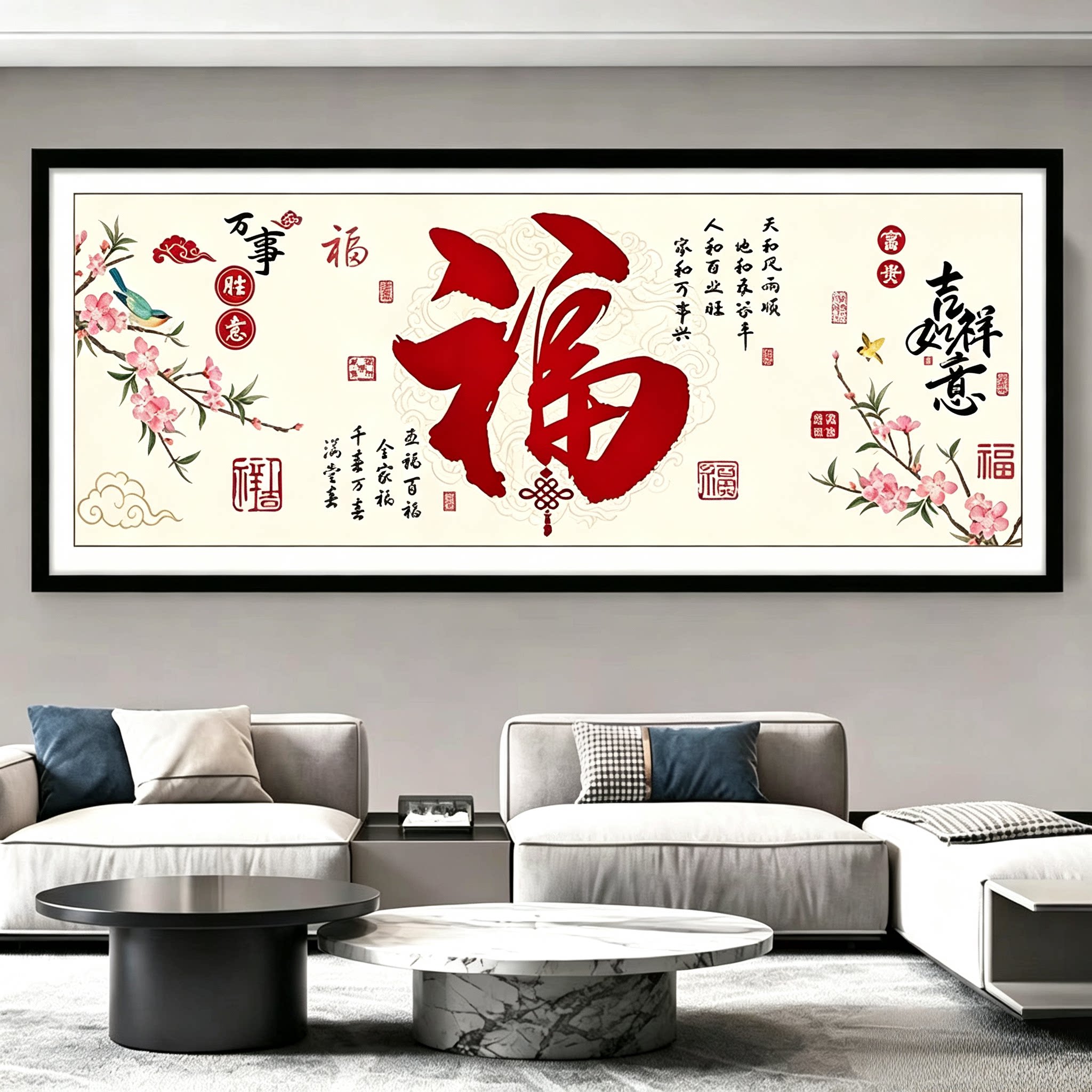 新中式福字十字绣吉祥如意2026新款客厅高端大气花鸟图满绣图片