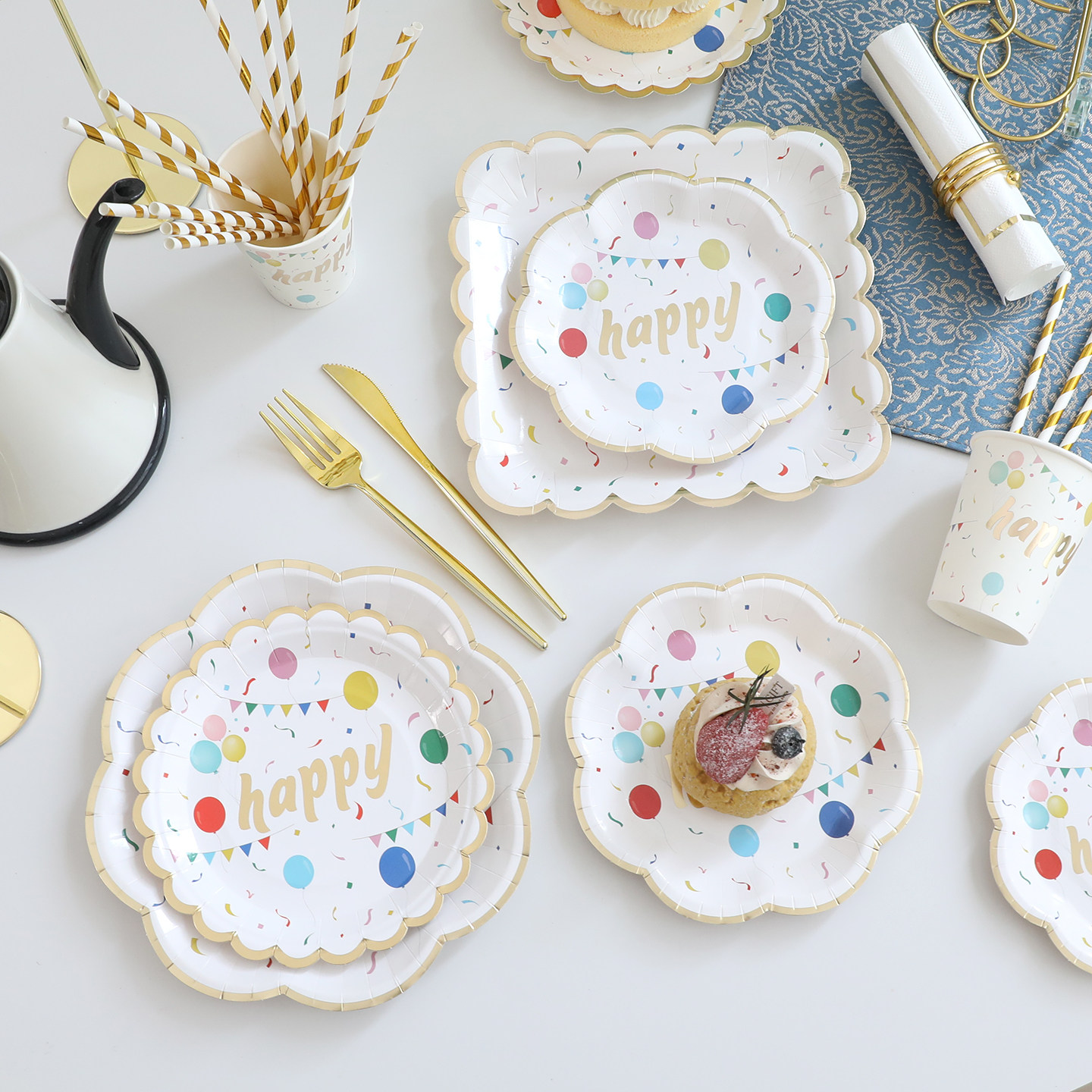 周岁生日布置宝宝儿童派对装饰用品一次性餐具桌布纸盘子野餐餐盘