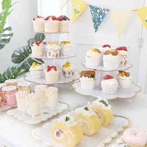 生日布置甜品台摆件婚礼展示架子一次性三层摆台蛋糕托盘点心架