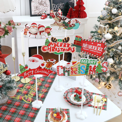 2026圣诞节装饰品摆件拍照场景布置摄影道具圣诞手举牌桌飘桌摆件