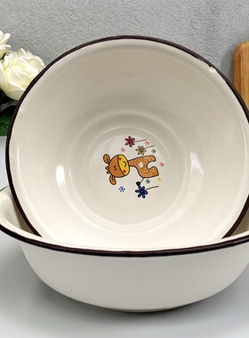 包邮 加厚搪瓷盆 搪瓷饭盆 珐琅瓷盆 搪瓷饭碗 汤盆 饭缸 22cm