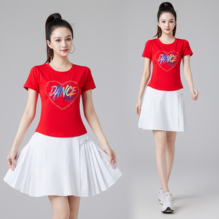 运动跑步练功短袖 杨丽萍广场舞服装 夏季 短裙套装 跳舞蹈健身衣 新款