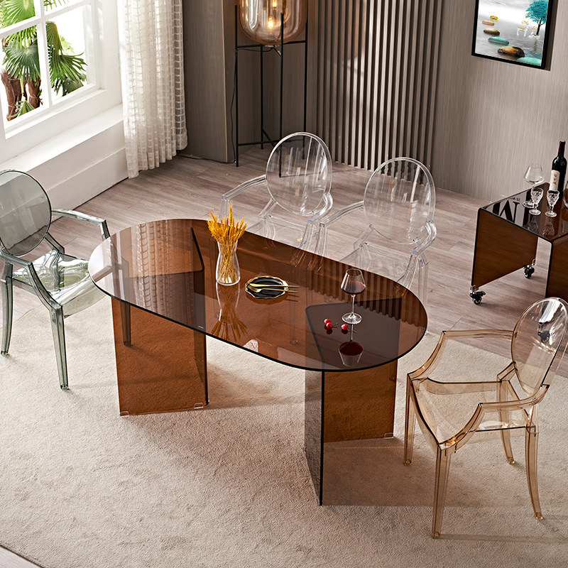 极简创意侘寂风简易茶色钢化玻璃餐桌现代简约轻奢家用小户型饭桌,住宅家具,玻璃餐桌,淘宝优惠券,粉丝福利购,淘宝优惠卷