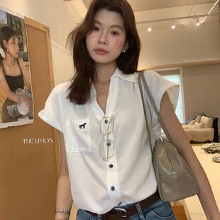 THE LEMON柠檬绿茶2026夏季韩系翻领刺绣短袖衬衫女宽松百搭上衣