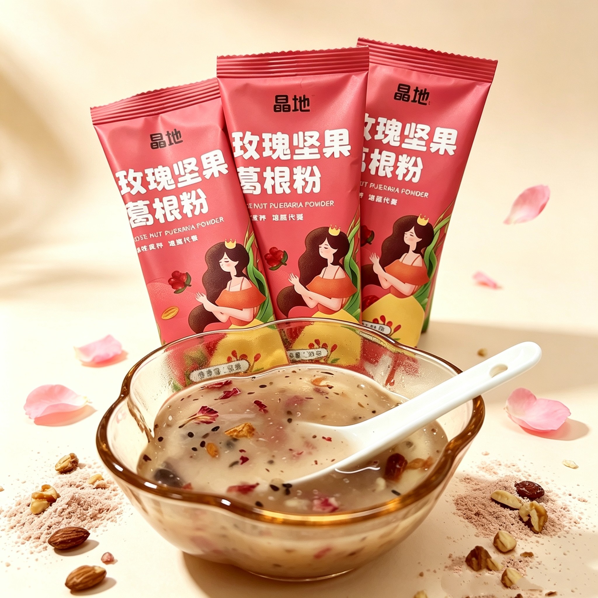 玫瑰坚果葛根粉奇亚籽即食冲泡方便早餐红枣黑芝麻饱腹代餐小包装