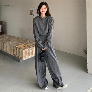 复古时尚短款外套高腰阔腿裤套装女2025秋季新款设计感休闲两件套图片