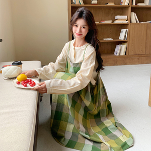 秋款 格子绿裙棉布衫两件套C15-P165-K248图片