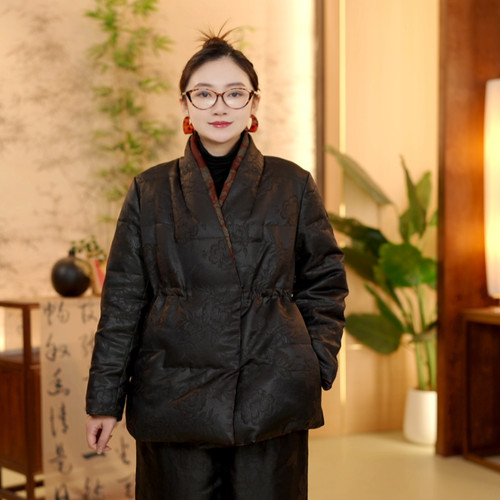 新中式国风28369油缎织花 重磅时尚 双面双穿羽绒上衣M 67